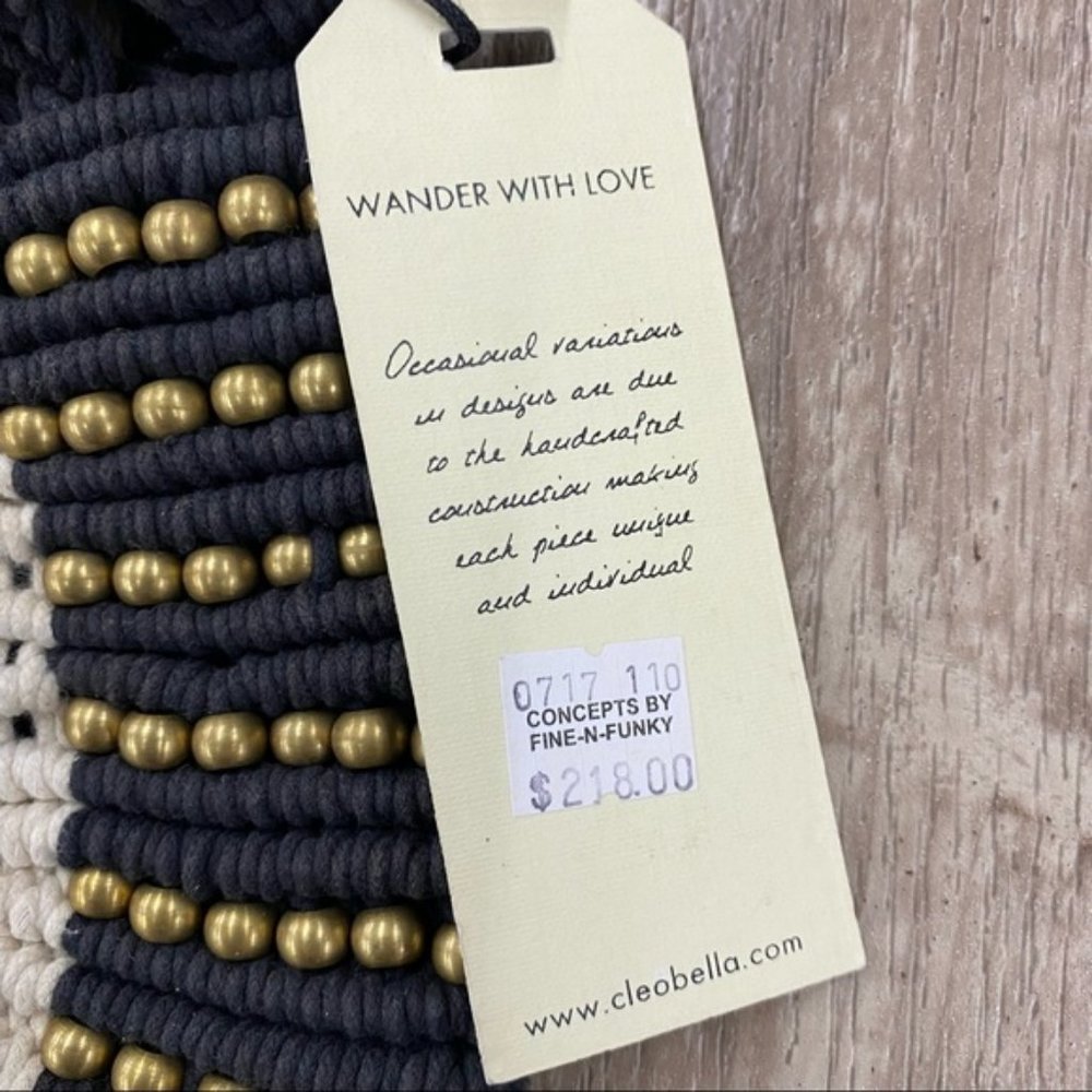 CLEOBELLA🌺Seville Boho Fringe Retro Macrame Beaded Clutch Black & White - Picture 12 of 12